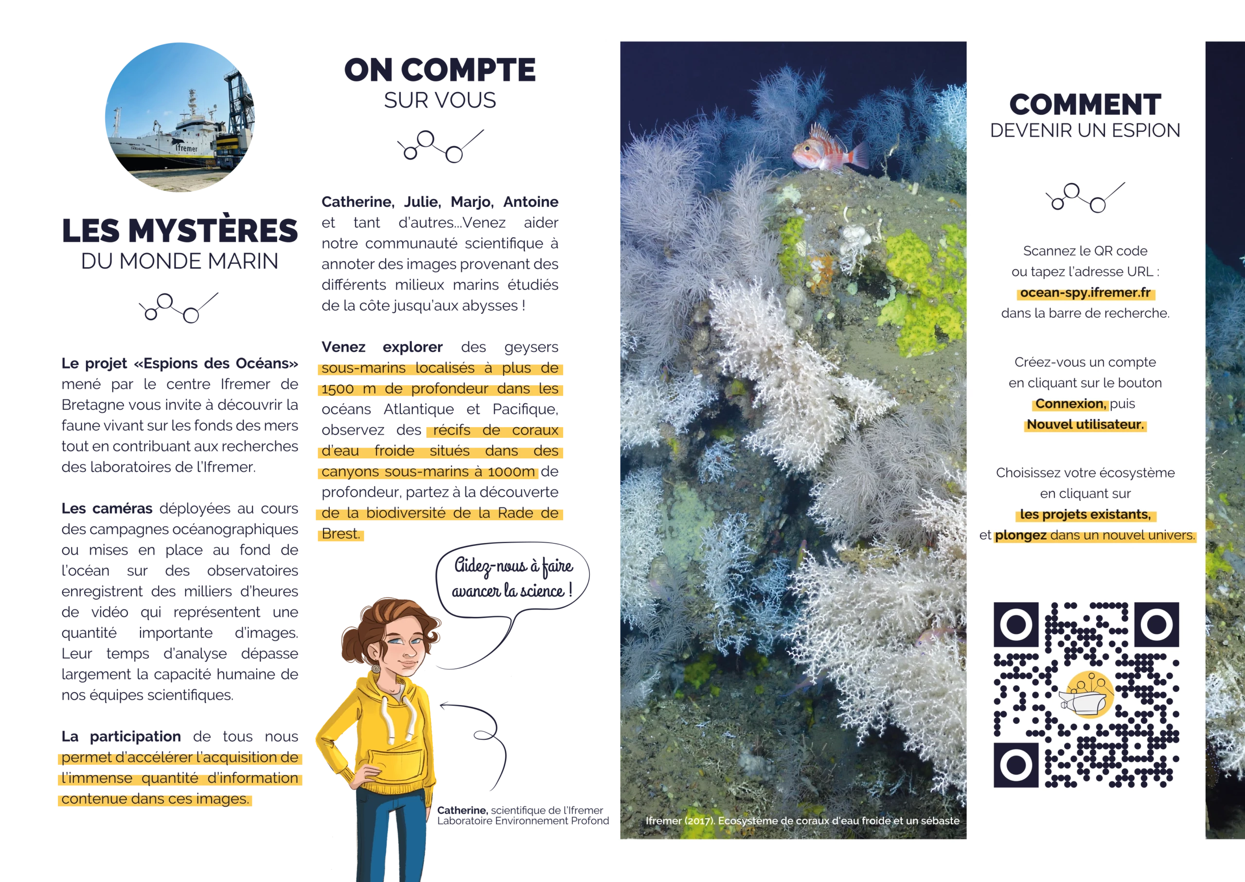Nicolas-Roullet_Ocean-Spy_Depliant_Ifremer Livret Nicolas Roullet Ifremer Ocean Spy Catherine Borremans Julie Tourolle Marjolaine Matabos Thalassa Laboratoire environnement profond benthique